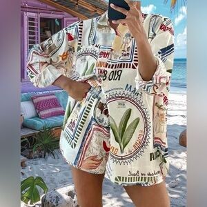 Brazil Tropical Oversized Chic Shorts Set Shirt & Shorts Casual Coverup